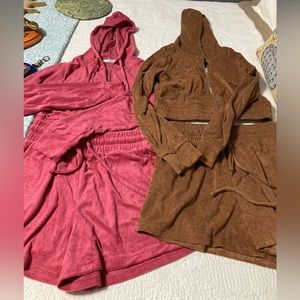 Zenana shorts and hoodie sets. Pink and brown in size medium.